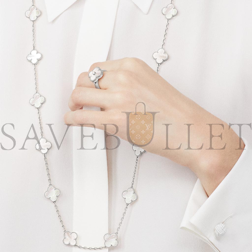 VAN CLEEF ARPELS VINTAGE ALHAMBRA RING - WHITE GOLD, DIAMOND, MOTHER-OF-PEARL  VCARF48900
